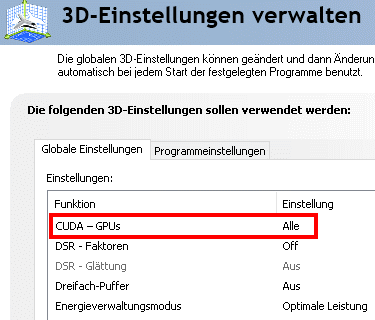 3D Cuda Optionen