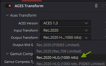 Output Nodes ACES Transform