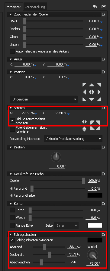 Tabelle mit Positionswerten