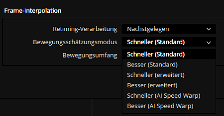 Frameinterpolation in der Timeline-Einstellung