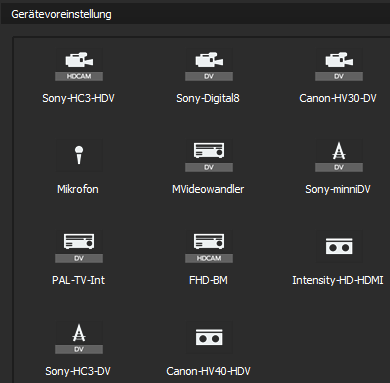 Gertewahl fr das Capturing