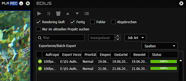 Job-Monitor rechts vom Player-Fenster