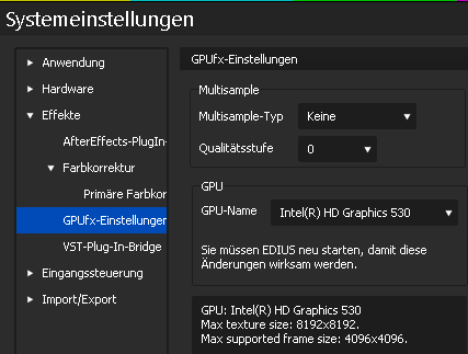 GPUfx Einstellungen