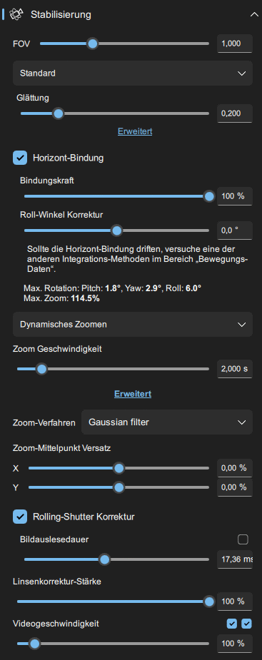 Gyroflow-Parameter-Optimierung