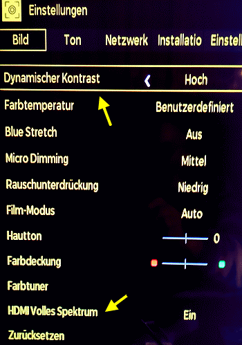 HDR-Umschaltung für das Farbspektrum