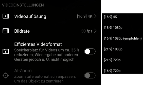 Videoeinstellungen