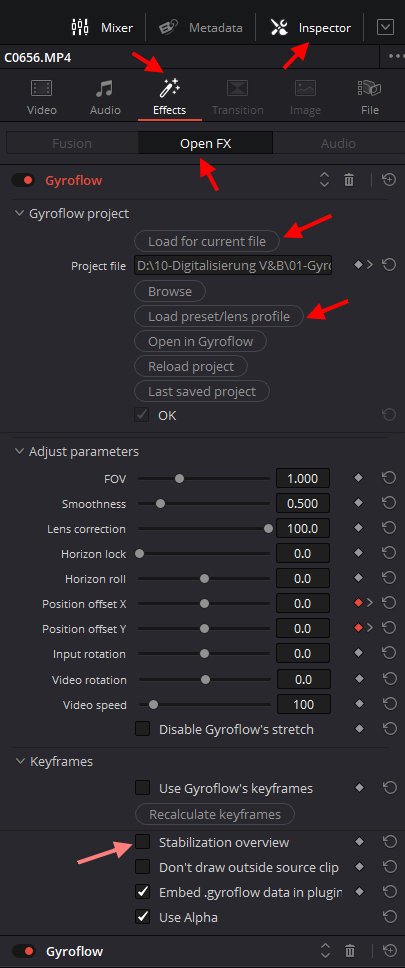 Setting in DaVinci Resolve