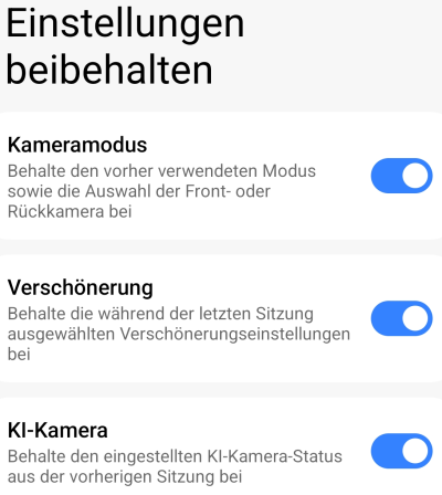 Einstellungen beibehalten