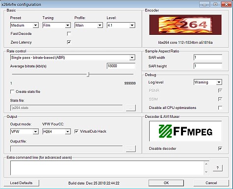 Setting x264 vfw